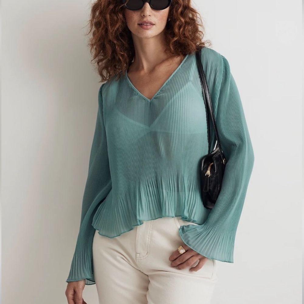 Madewell NWT pleated semi sheer top